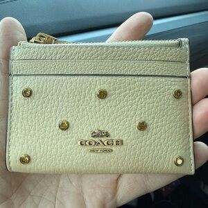 Coach Mini Skinny ID Card Case with Crystal Rivets Moonlight Pebble Leather NWT
